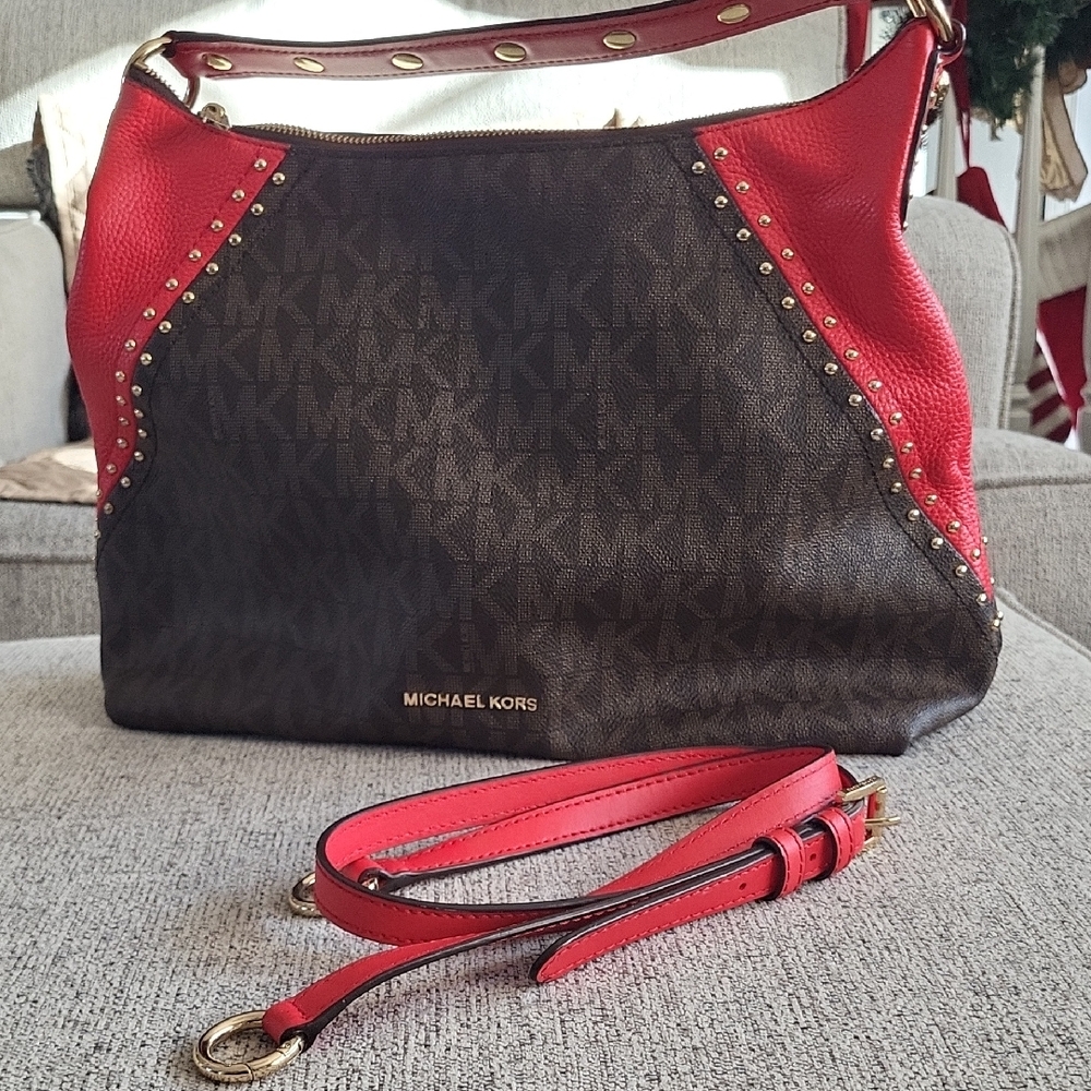 Michael Kors Red and Brown Shoulder Bag